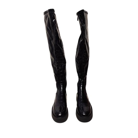 Franco Sarto Janna Over-The-Knee Boots Croc Embossed Faux Leather Black Size 8M - Picture 4 of 10